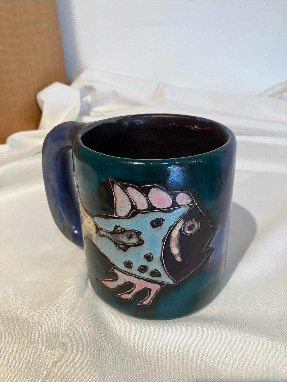 Mara Mexican Handcrafted Teal and Blue Fish Ceramic Mug – Decorative Fish Motif